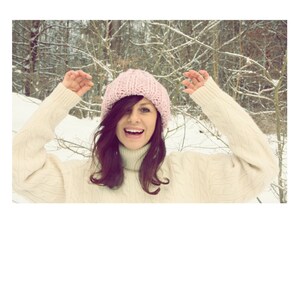 FREE SHIPPING! Handmade chunky hand knitted pink pale beanie. Cozy warm hand knit beanie