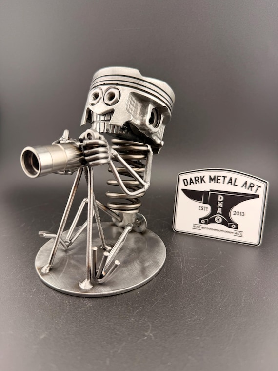 Handmade Metal Photographer Sculpture, Steampunk Art