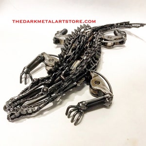 Scrap Metal Alligator Sculpture: Handmade Car & Motorcycle Parts Art
