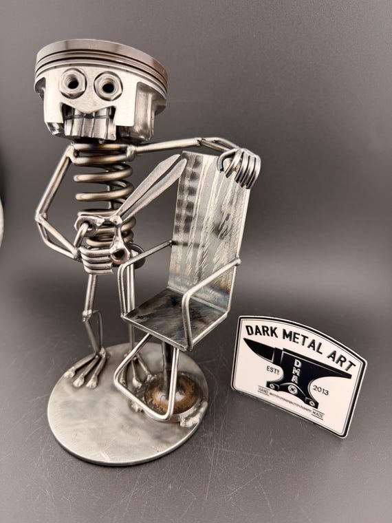 Upcycled Car Part Barber Sculpture: Metal Art
