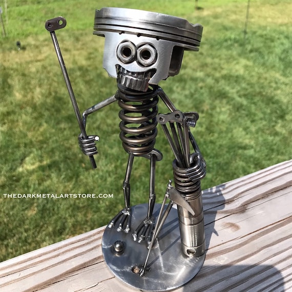 Upcycled Metal Art Golfer Sculpture - Etsy