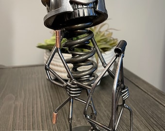 Handmade Motorcycle Builder Metal Art Sculpture: Upcycled Car Parts