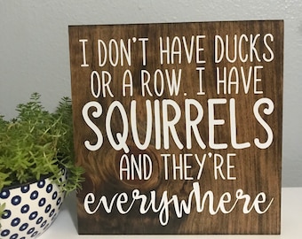 I don’t have ducks or a row I have squirrels and they’re everywhere sign - office sign - funny desk decor - humorous quote - parents signs