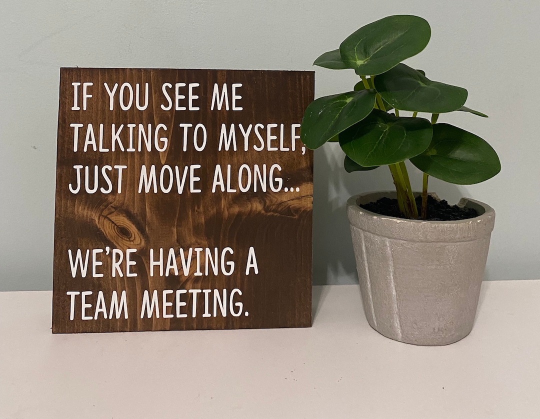 Targa divertente in latta con scritta in inglese If You See Me Talking To Myself We're having a team meeting, 30,5 x 20,3 cm