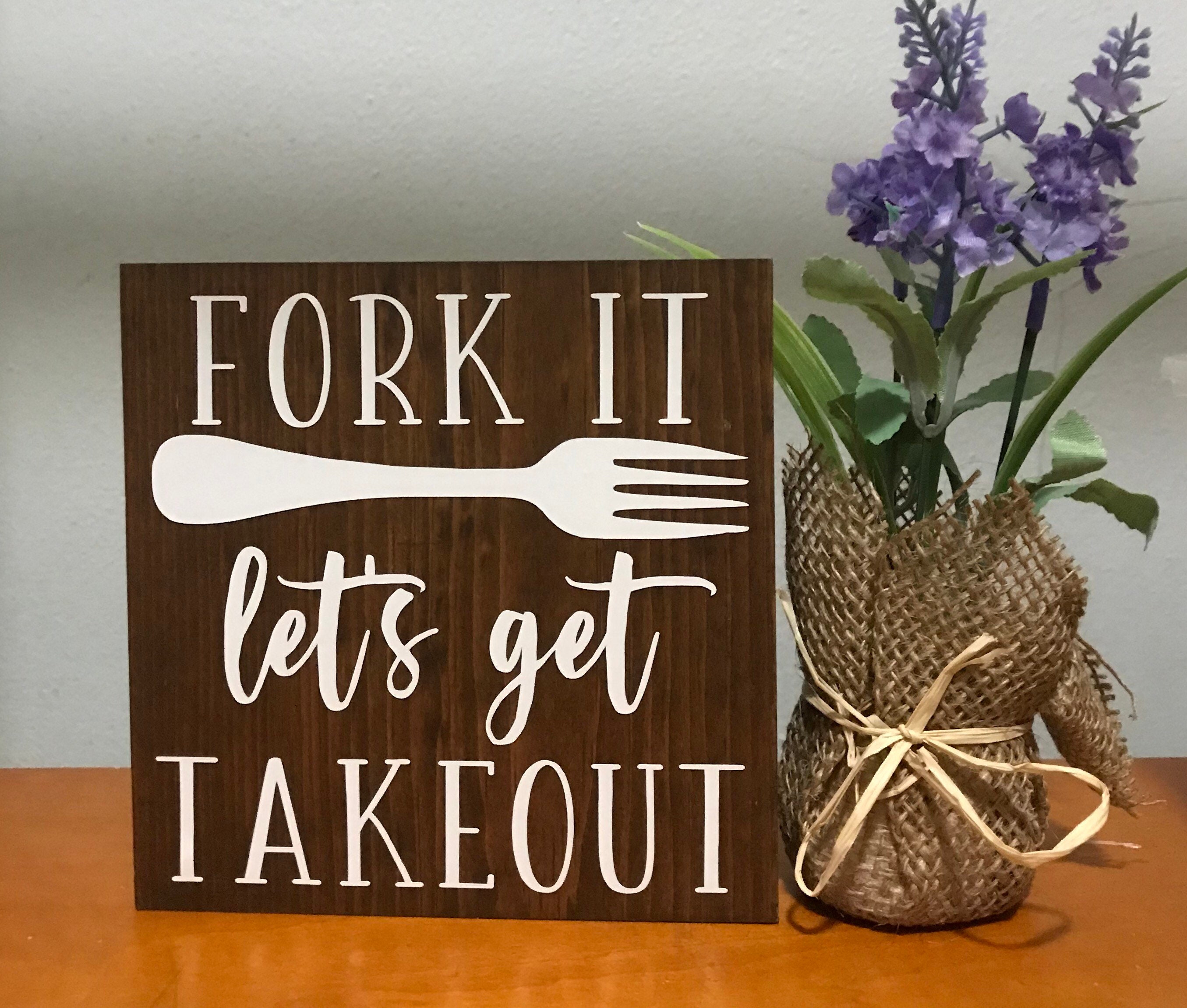 Let's Get Takeout, Kitchen Sign, Funny Kitchen Sign, Dining Room Decor,  Kitchen Decor, Wood Sign, (8x16)