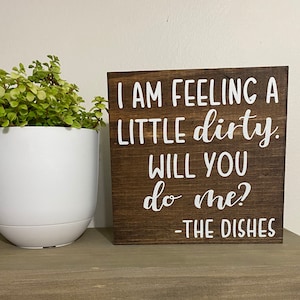 I am feeling a little dirty will you do me?- rae dunn inspired sign - funny dishes sign - country chic decor farmhouse kitchen wood sign