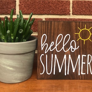 hello summer sun sign - beach house decor - lemon tiered tray block - shelf sitter - sweet summertime - farmhouse sunshine quote