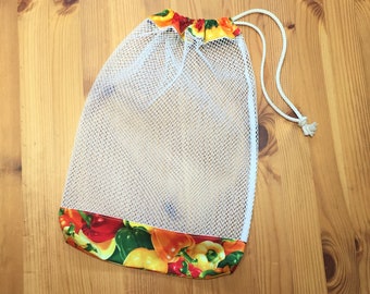 Reusable Produce Bags, Mesh & 100% Cotton, Drawstring Grocery bags for Vegetable and Fruit, Market shopping bags, Eco friendly, Zero waste.