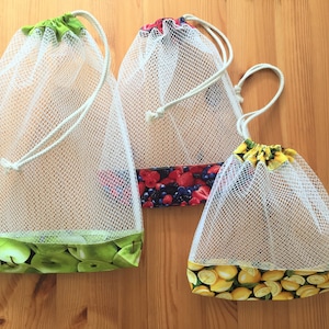 Reusable Produce Bags, Mesh & 100% Cotton, Drawstring Grocery bags for Vegetable and Fruit, Market shopping bags, Eco friendly, Zero waste.
