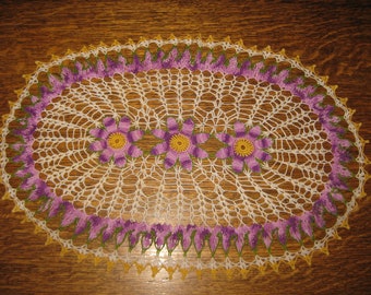 Purple, Gold and White Ruffle Inset Oval Doily