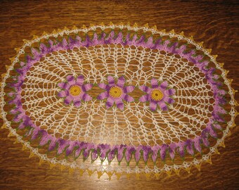 Purple, Gold and White Ruffle Inset Oval Doily