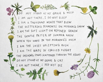 Hand-Painted Watercolor Poem, Remembrance Gift (8x10 or 5x7)