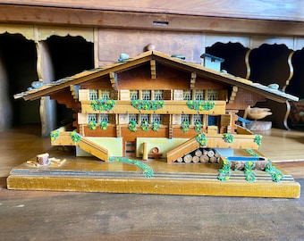 Vintage Swiss Chalet Music Box, Plays Strauss Melodies