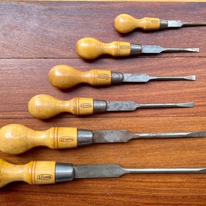 Vintage Marples Cabinet Maker’s Screwdriver Set of 6 with Hand Turned Boxwood Handles – Made in England