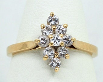 Estate splendid 18K solid gold navette ring with sparkling natural diamonds Perfect gemstones Hallmarked bridal jewelry
