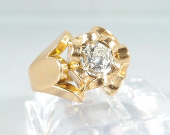 Premium quality natural diamond on 18K solid gold Stamped Retro gold ring Fine French gold ring Mid century fine jewellery