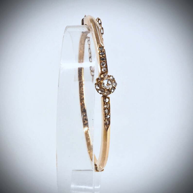 Stunning 18K Solid Rose Gold Hinged Bracelet With Natural Etsy