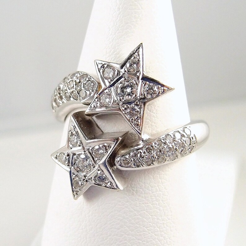Stunning Natural Diamond Star Ring in 18K Solid Gold Stamped Etsy