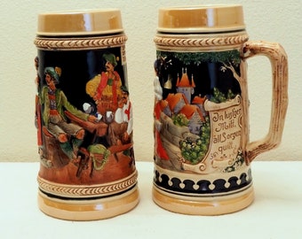 Pair of authentic large German beer steins Handmade ceramic mugs with markings Made in Germany Collectibles