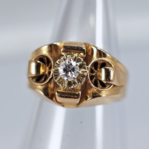 Stunning Tank ring Stamped 18K solid gold Old Eur… - image 2