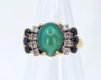 Spectacular 18K solid gold ring with natural gemstones Diamonds Sapphires Aventurine
