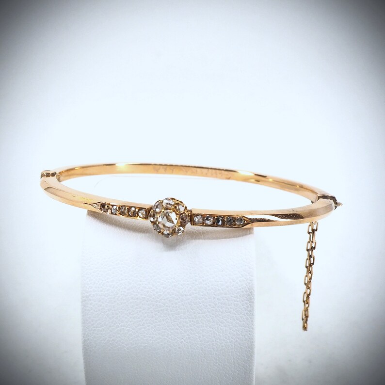 Stunning 18K Solid Rose Gold Hinged Bracelet With Natural Etsy