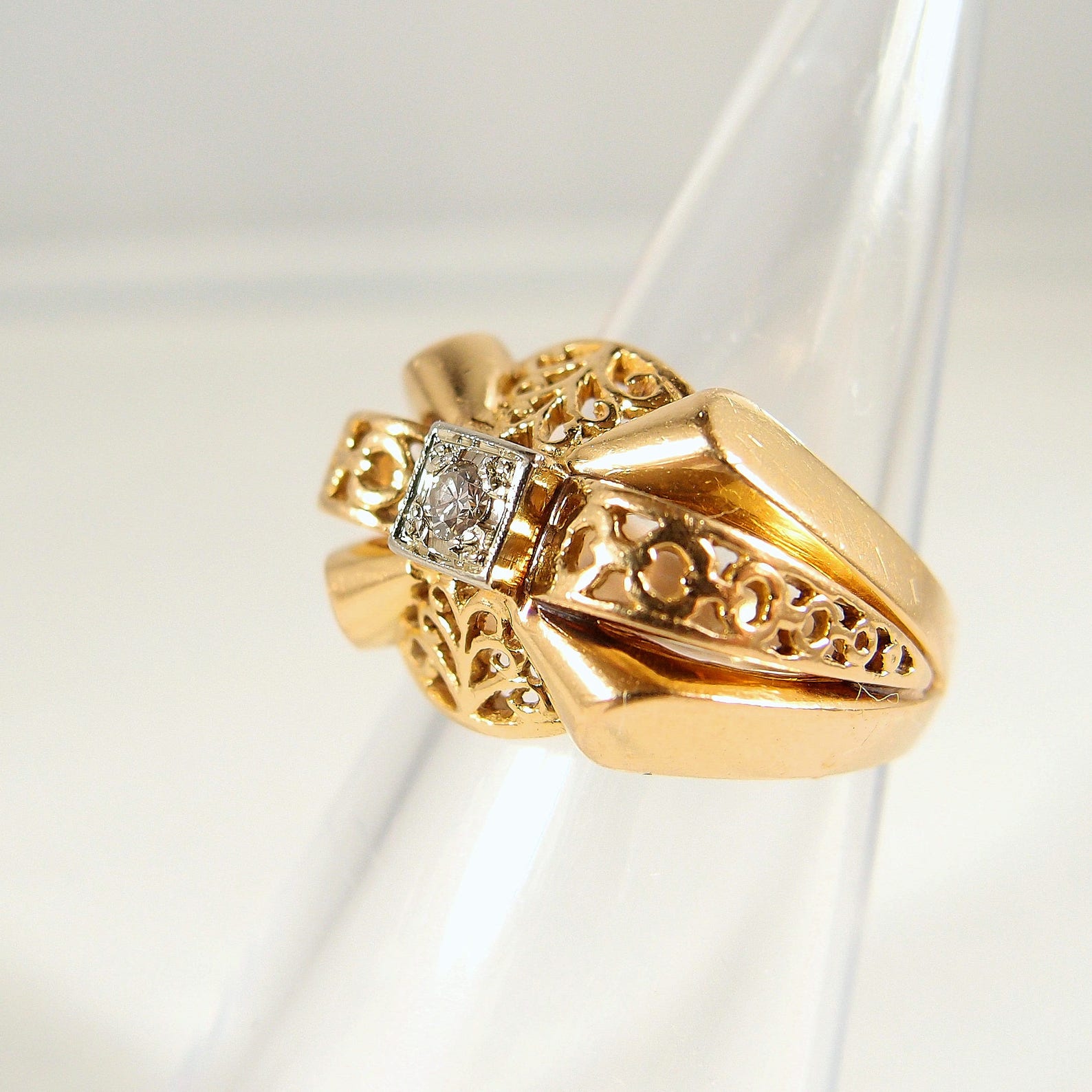Beautiful Ornate Solid Gold French Ring With Natural Round Cut - Etsy