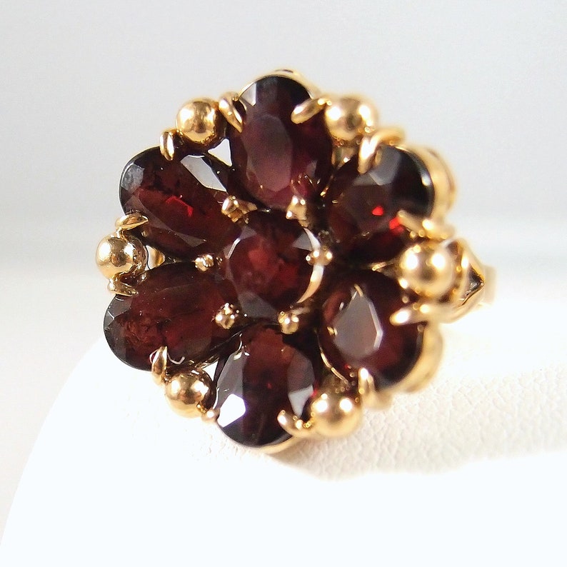 Rare Antique 18K Solid Gold Garnet Flower Ring Heavy Oval and - Etsy