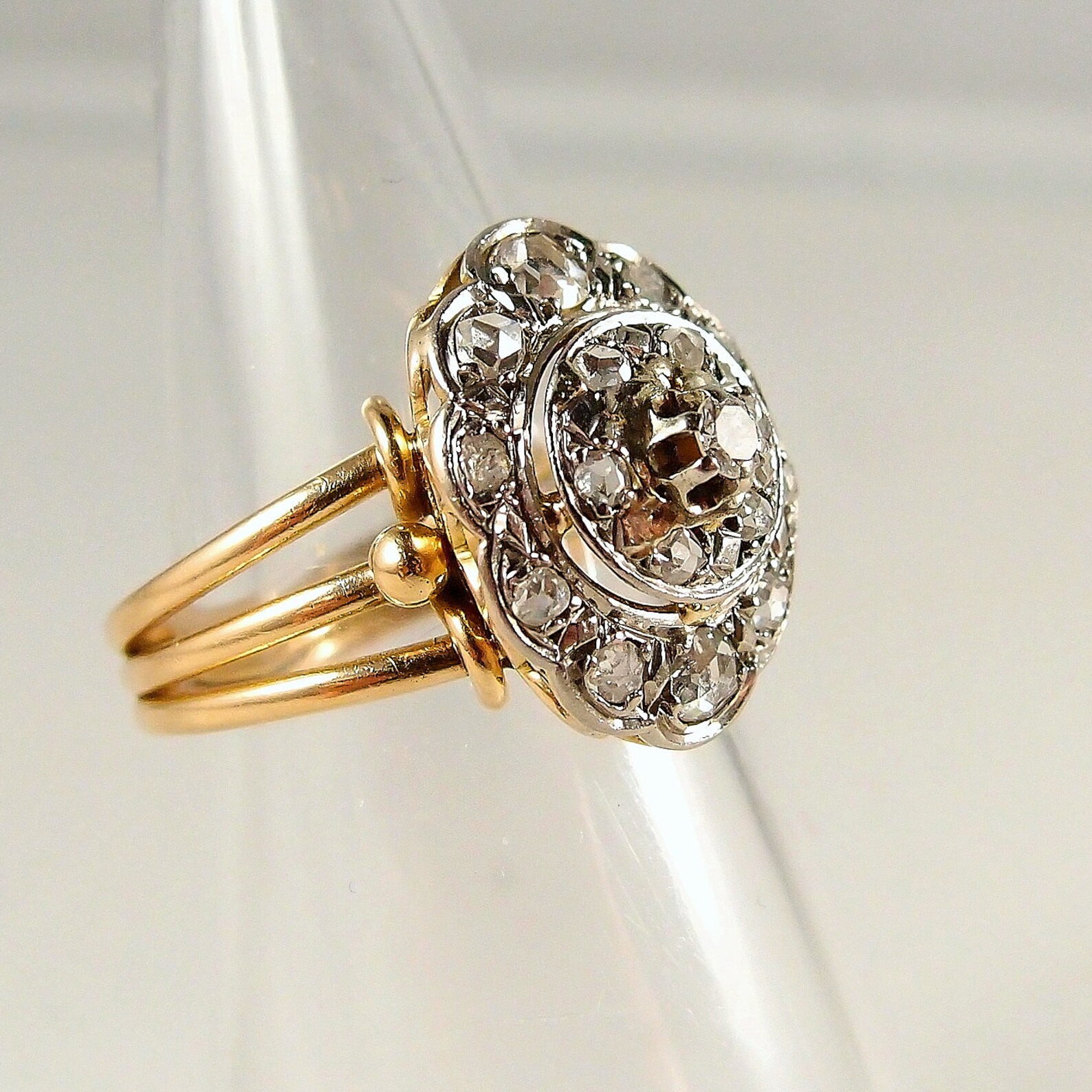 Three Tier Stamped 18K Solid Gold Ring With 0.54ctw Old Etsy