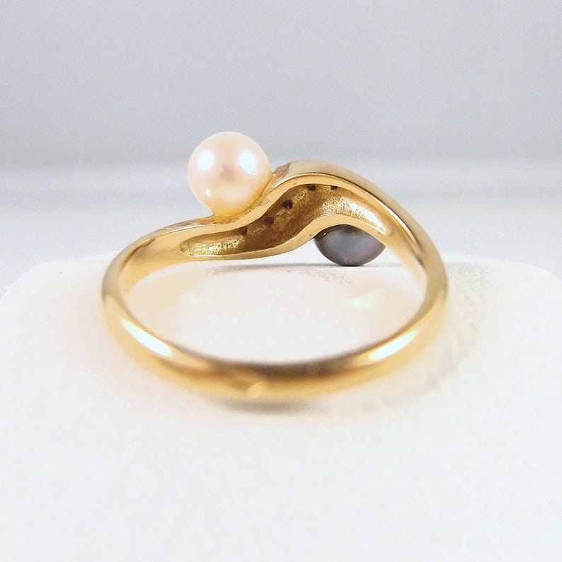 Beautiful Crossover Natural Diamond and Pearl Ring Stamped Etsy