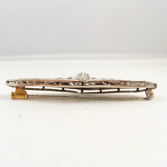 Splendid Art Deco 18K solid gold brooch peppered … - image 7