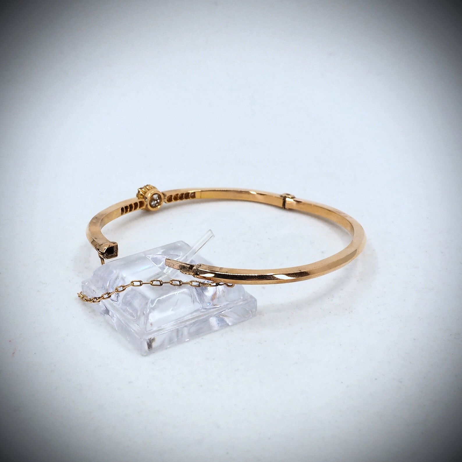 Stunning 18K Solid Rose Gold Hinged Bracelet With Natural Etsy