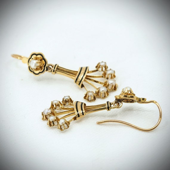 Chandelier 18K solid gold earrings with pearls an… - image 3