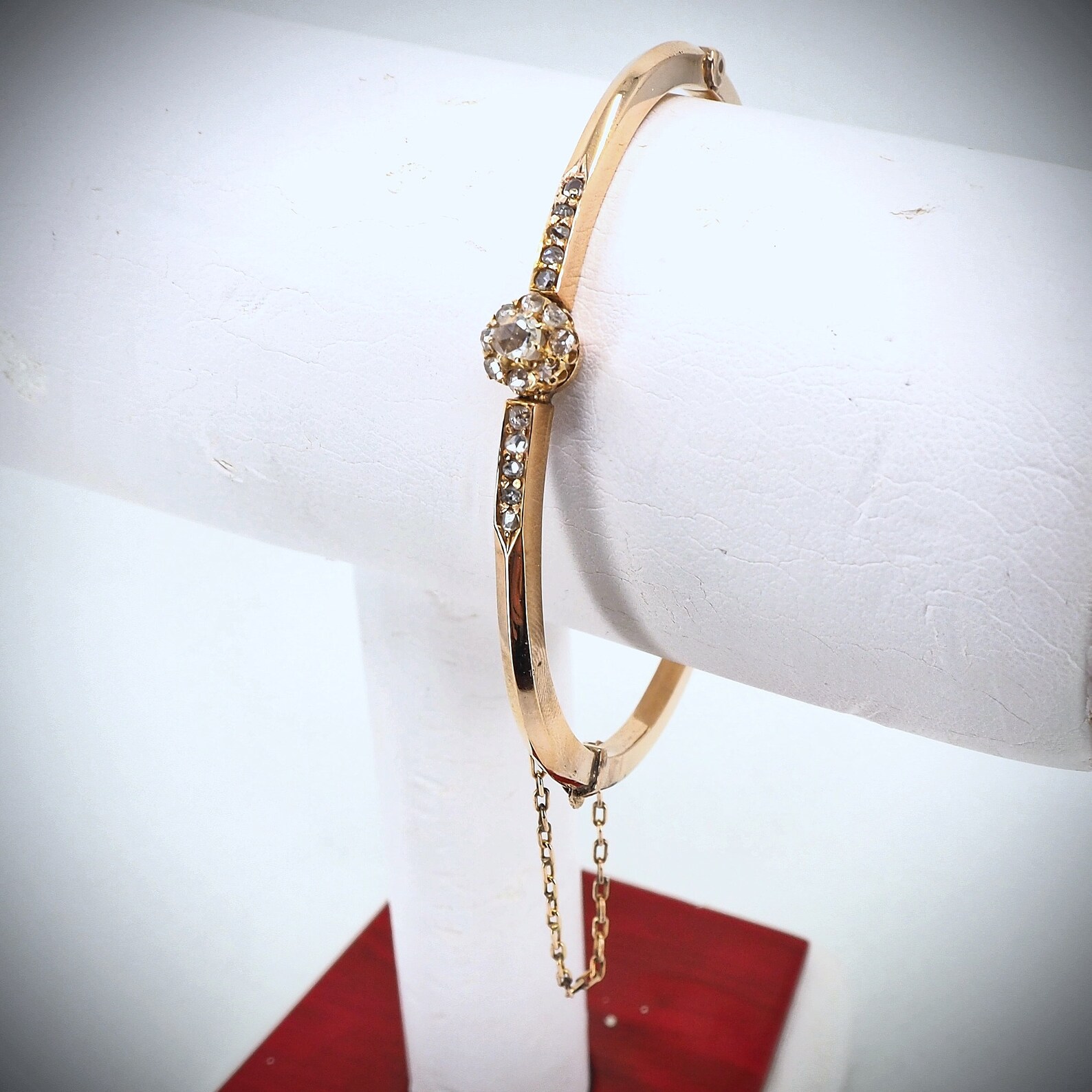 Stunning 18K Solid Rose Gold Hinged Bracelet With Natural Etsy