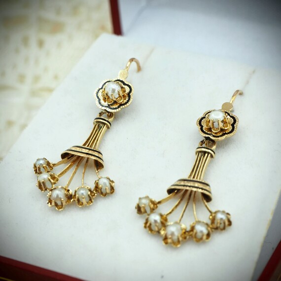 Chandelier 18K solid gold earrings with pearls an… - image 6