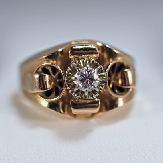 Stunning Tank ring Stamped 18K solid gold Old Eur… - image 5