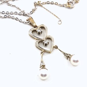 18K solid gold négligé necklace with natural pearls and old cut diamonds Art Nouveau fully stamped fine gold jewelry