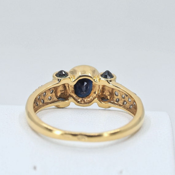 Estate 18K solid gold oval faceted sapphire and d… - image 6