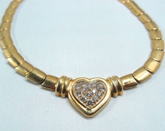 Impressive and glamorous 18K solid gold necklace with natural brilliant cut diamonds Massive stamped fine gold jewelry