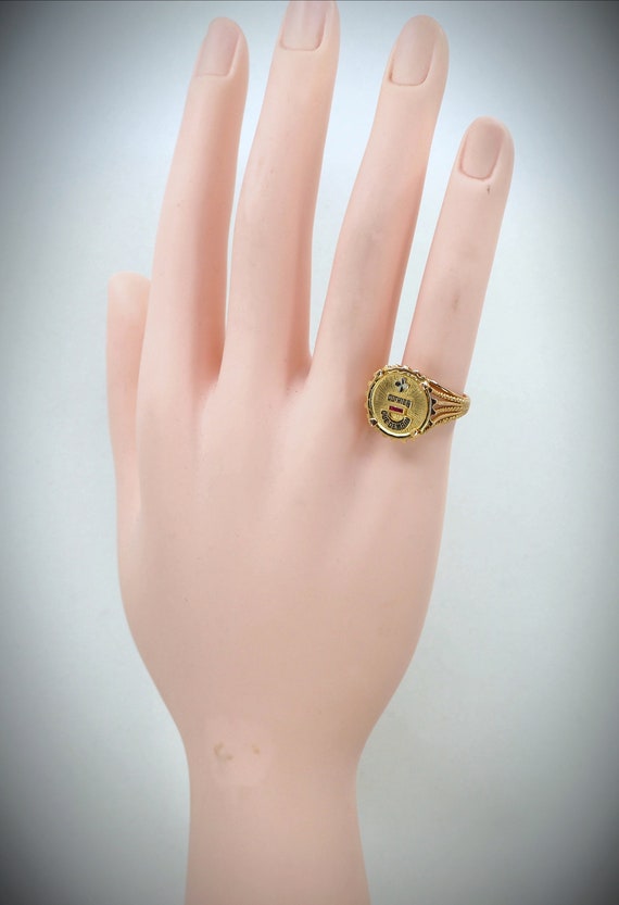 18K solid gold signet ring Love symbol on heavy v… - image 9
