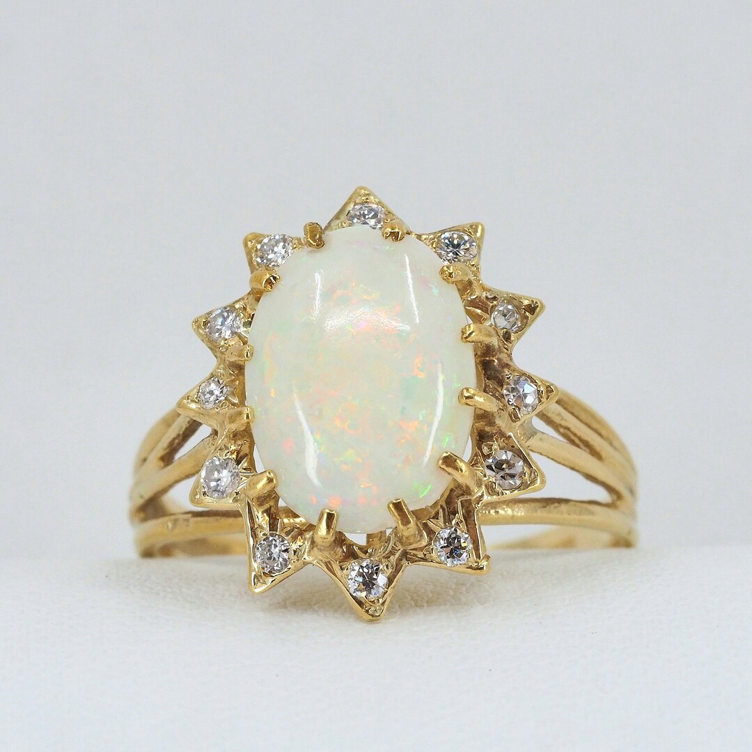 Fabulous Opal Ring in Solid Gold With 12 Natural Diamonds Fine - Etsy