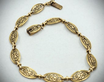 Elegant 18K solid gold stamped bracelet Filigree genuine Art Nouveau bracelet Rare period fine gold French jewelry