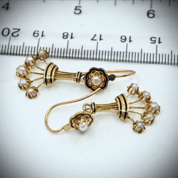 Chandelier 18K solid gold earrings with pearls an… - image 5