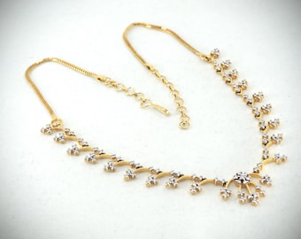 18K solid gold gorgeous necklace with brilliants Natural gems Vintage Hallmarked fine jewelry