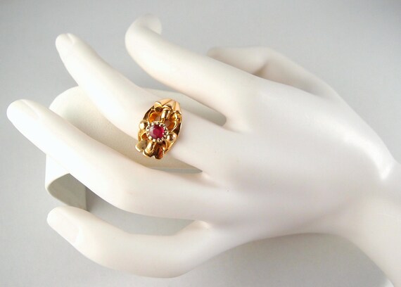 Art Deco 18K Solid Gold Ruby Ring, Stamped French… - image 4