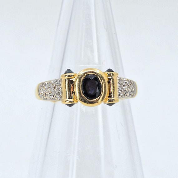 Estate 18K solid gold oval faceted sapphire and d… - image 2