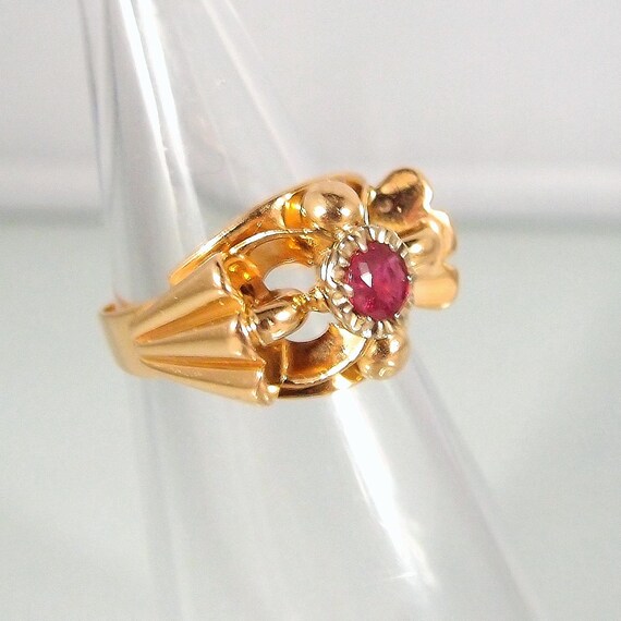 Art Deco 18K Solid Gold Ruby Ring, Stamped French… - image 5