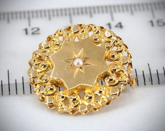 Charming 19th century 18K solid gold brooch Napoleon III era Fine gold jewelry Stamped