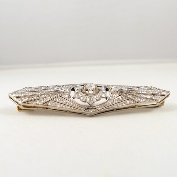 Splendid Art Deco 18K solid gold brooch peppered … - image 3