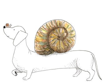 Dachshund & Snail A6 Postcard